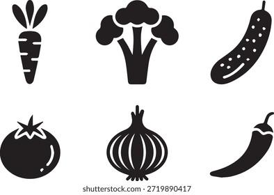 Set von Gemüsesilhouetten einzeln auf weißem Hintergrund, perfekt für Lebensmittel, Kochen, gesunden Lebensstil und Illustrationsprojekte.