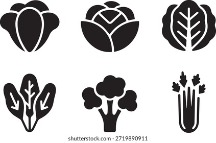 Conjunto de silhuetas vegetais, isoladas em um fundo branco, perfeito para comida, culinária, estilo de vida saudável e projetos de ilustração.
