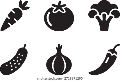 Conjunto de siluetas vegetales, aisladas sobre un fondo blanco, perfecto para la comida, la cocina, el estilo de vida saludable y proyectos de ilustración.