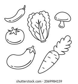 Set of vegetable sketch vector illustration isolated on white background suitable for coloring page 
