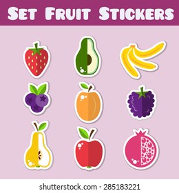 A set of vegetable stickers into flat style. Isolated objects. Vegetarian concept healthy life. Vector illustration