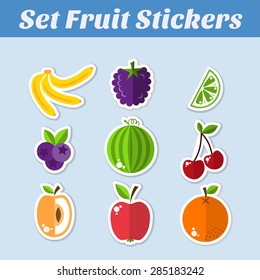 A set of vegetable stickers into flat style. Isolated objects. Vegetarian concept healthy life. Vector illustration