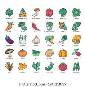 Set of vegetable thin line and pixel perfect icons for any web and app project. 