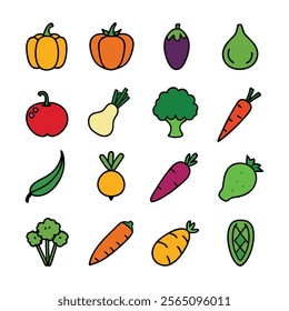 A set of vegetable vector illustration, fresh, food, green, healthy, icon set, 16 vegetable