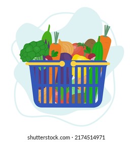 Set of vegetables in a basket. Flat style. Vector illustration 