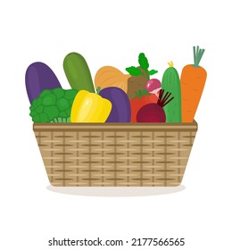 Set of vegetables in a basket. Flat style. Vector illustration 