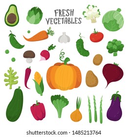 Set of vegetables in cartoon style. Collection farm product for restaurant menu, market label