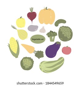 Set of vegetables in cartoon style. Vector image. Isolated on white