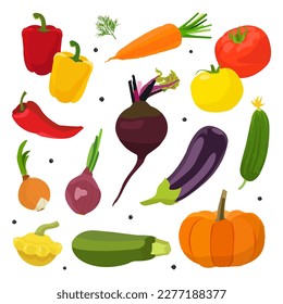 Set of vegetables in cartoon style. Vector illustration of vegetables. Healthy lifestyle, vegetarianism