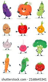 A set of vegetables with a cheerful face. Vector illustration isolated on white background