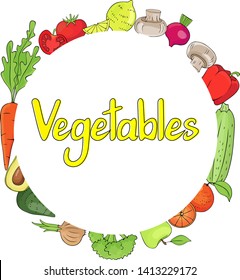 set with vegetables, vegetables in a circle. lettering logo template design