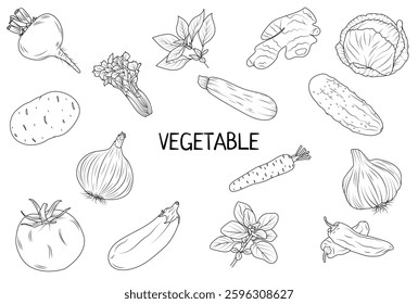 A set of vegetables. A collection of hand-painted garden vegetables. For menus, cafes, icons and logos.