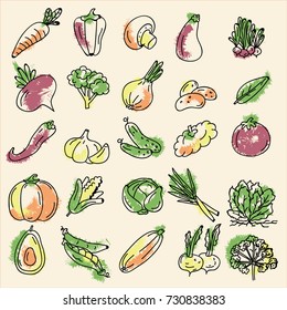 a set of vegetables/ colored stickers