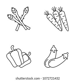 Set of vegetables  Contains such line icon as  carrots, peppers,radishes,eggplant,  asparagus. Vector 