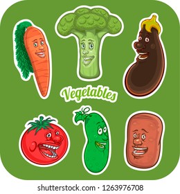 Set  vegetables cute happy characters cartoon. 