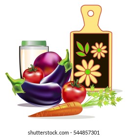 set of vegetables and a cutting Board