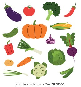 Set of vegetables element design. Illustration in flat style. 