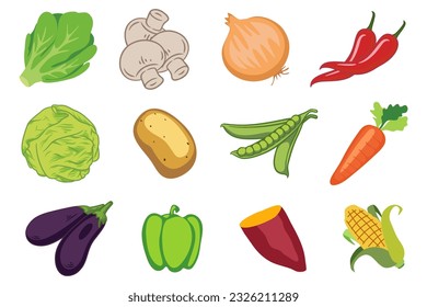 Set of vegetables in a flat design. Fresh vegetables in a flat design