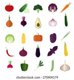 Set of vegetables flat icons.