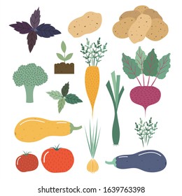 Set of vegetables in a flat style isolated on white background