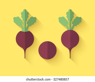 A set of Vegetables in a Flat Style with an Oblique Bland Shadow - Beet