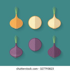 A set of Vegetables in a Flat Style with an Oblique Bland Shadow - Onion