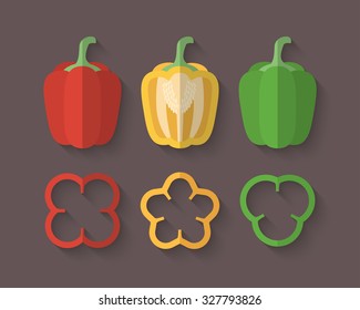 Un conjunto de verduras en un estilo plano con una sombra de mezcla oblicua - Paprika