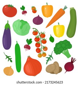 Conjunto de verduras. Estilo plano. Ilustración del vector 