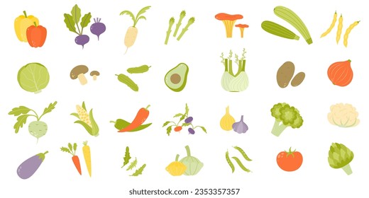 Conjunto de verduras. Estilo plano. Ilustración del vector 