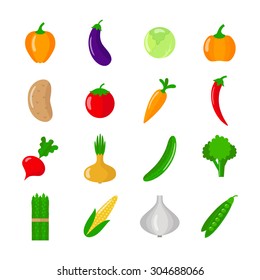 Set of vegetables. Flat vector illustrations. Isolated objects on white background. 