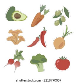 Set of vegetables and fruits