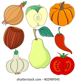set of vegetables and fruits