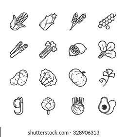 Set of vegetables and fruits icons , eps10 vector format