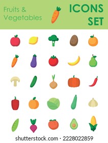 Set of vegetables and fruits icons, food flat color icon set, healthy and veggy	

