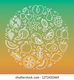 Set of vegetables and fruits icons illustration background in a circular shape