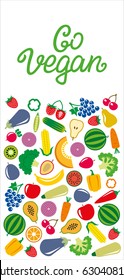 Set of vegetables and fruits icons illustration rectangle frame background on green vector