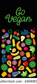 Set of vegetables and fruits icons illustration rectangle frame background on green vector
