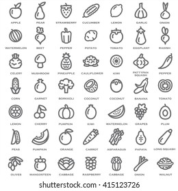 Set of vegetables and fruits illustration outline