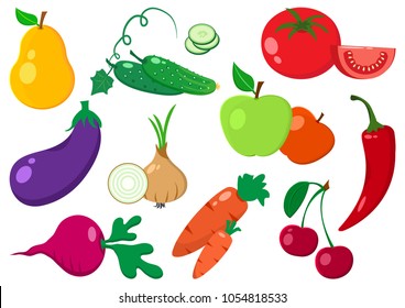 Set of vegetables and fruits. Vector illustration