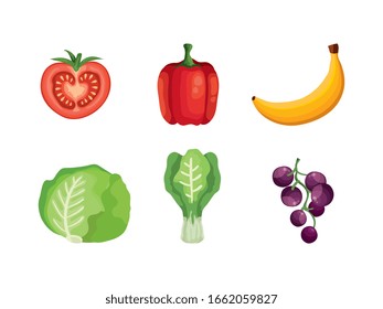 set of vegetables and fruits vector illustration design