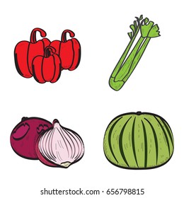 Set of vegetables and fruits, Vector illustration