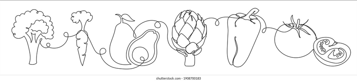 Set of vegetables in a hand drawn linear style.