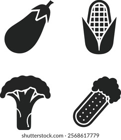 A set of vegetables icon set in silhouette style 