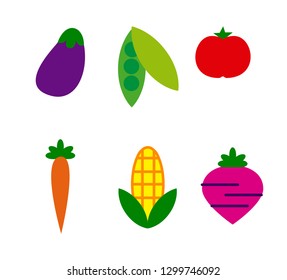 Set of vegetables icons of different shapes and colors