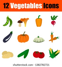 Set of Vegetables Icons. Full Color Design. Vector Illustration.
