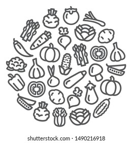 Set of vegetables icons illustration background in a circular shape