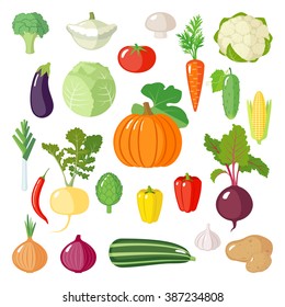 Set of vegetables icons. Isolated objects.  Modern flat design.  Vector illustration