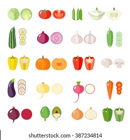 Set of vegetables icons. Isolated objects.  Modern flat design.  Vector illustration