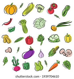 set of vegetables icons on white background