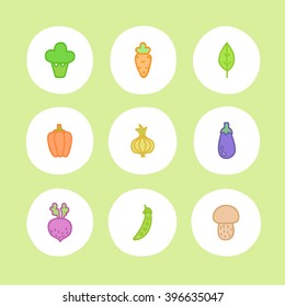 Set of vegetables icons. Vector hand drawn illustration